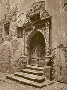 Rothenburg o d T, Portal des alten Rathauses; Rothenburg-on-the-Tauber, døråbning til det gamle rådhus (s/h foto)