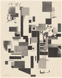 Uden titel, nr. 2 af 6 fra porteføljen Merz 3. Kurt Schwitters 6 litografier. Merz mappe. Første portefølje af Merz forlag (Merz 3. Kurt Schwitters 6 lithos. Merz Portfolio. Første Portfolio af Merz Publisher) af Kurt Schwitters