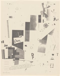 Uden titel, nr. 6 af 6 fra porteføljen Merz 3. Kurt Schwitters 6 litografier. Merz mappe. Første portefølje af Merz forlag (Merz 3. Kurt Schwitters 6 lithos. Merz Portfolio. Første Portfolio af Merz Publisher) af Kurt Schwitters