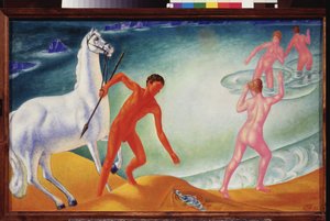 Tørstig kriger. Maleri af Kuzma Sergeevich Petrov Vodkin (Petrov-Vodkin) (Kouzma Petrov Vodkin) (Petrov-Vodkin) (1878-1939), olie på lærred af Kuzma Sergeevich Petrov Vodkin