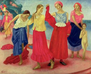 Unge kvinder på Volga, 1915 af Kuzma Sergeevich Petrov Vodkin