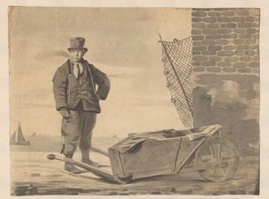Rygende fisker med trillebør af L.F.H. Andrau