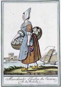 Østershandler omkring La Rochelle (Charente Maritime) - i "" Travel encyclopedia"" af J. Grasset St. Sauveur, Deron, Paris af L.F. Labrousse