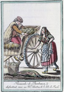 Poissarde de Bordeaux skændes med en østershandler fra chefen for Buch - i "" Encyclopedia of travels"" af J. Grasset St. Sauveur, Deron, Paris af L.F. Labrousse