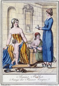 Offentlige bade til brug for tyrkiske kvinder - i "" Encyclopedia of travels"" af J. Grasset St. Sauveur, Deroy, Paris af L.F. Labrousse