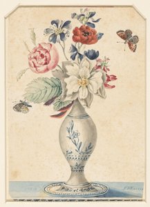 Vase med blomster og en grå-gul sommerfugl af L.W. Garrison