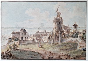 En Chappe-telegraf i toppen af et tårn af Goblain, slutningen af det 18. århundrede af L. Goblain