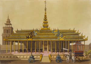 Kongen af Siam henvender sig til hofmænd i sin pavillon, plade 69 fra Le Costume Ancien et Moderne af Jules Ferrario, indgraveret af Gaetano Zancon (1771-1816) udgivet ca. 1820