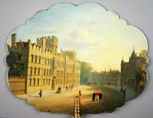 Victoriansk skærm med en scene af Oxford High Street og Queen