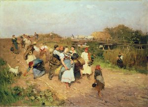 Høstarbejdere på vej hjem, 1881 af Lajos Deak Ebner