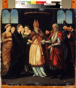 Marias og Josefs ægteskab (Marias ægteskab med Josef). Maleri af Lambert Lombard (1505-1566). Renæssance kunst. Olie på træ. Regionalt kunstmuseum, Uzhhorod (Uzhgorod eller Uzhgorod), Ukraine