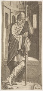 St. James Major lænet sig op af en stang foran en niche, hans venstre ben krydsede over hans højre, fra..., 1545. af Lambert Suavius