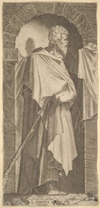 St. James Minor i en buet niche, med en vandrestav i hænderne, som er c..., 1545.