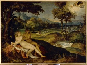Jupiter og Io. Maleri af Lambert Sustris (1515 eller 1520 - efter 1591), olie på lærred, mellem 1558 og 1563. Italiensk kunst (Venedig)