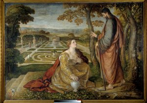 Noli Me Tangere Kristus og Maria Magdalene. Maleri af Lambert Sustris (1515-1568)