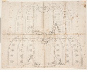 Frederiksborg slot, Audienssalen. To forskellige udkast til loftsdekoration til kuplen af Lambert van Haven