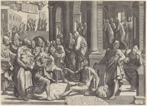 Peter og Johannes helbreder den krøblinge ved templets port Peter og Johannes helbreder en krøbling ved tempelporten