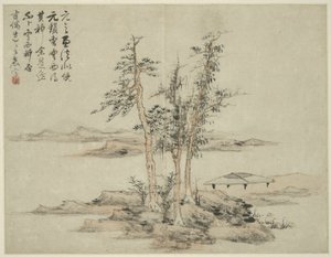 Landskab i stil med antikke mestre: efter Ni Zan (1301-1374), Cao Zhibo (1272-1355) af Lan Ying