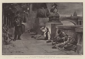 The Houseless Poor of London, en midnatsscene på Themsen Embankment af Lance Calkin