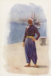 Folk i Egypten: Alexandrinske bådsmænd, Marakbi (farvelitografi) af Lance Thackeray