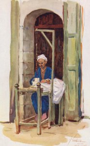 Folk i Egypten: Spinder eller væver, Kazzaz (farvelitografi) af Lance Thackeray