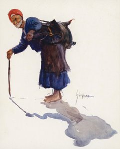 Folk i Egypten: Vandbærer, Sakka (farvelitografi) af Lance Thackeray