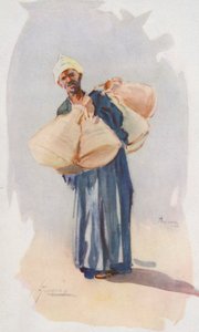 Folk i Egypten: Sælger af vandkrukker, Baia Ballassi (farvelitografi) af Lance Thackeray
