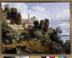 Udsigt over Roquebrune, Italien (olie på lærred)