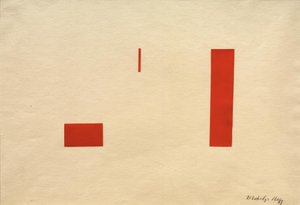 Uden titel (rød collage / rødt selvklæbende billede) af Laszlo Moholy Nagy