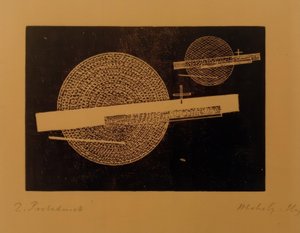 Unavngivet (to cirkler med streger) af Laszlo Moholy Nagy