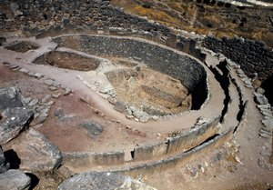 Luftfoto af den første cirkel af grave (kongelig kirkegård) opdaget af arkæologen Heinrich Schliemann (1822-1890) i årene 1870: stedet for den antikke by Mykenes på Peloponnes (1500-1100 f.Kr.) Grækenland