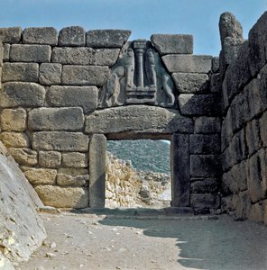 Løvernes port: stedet for den antikke by Mykenes på Peloponnes (1500-1100 f.Kr.) Grækenland