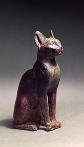 Statuette af en kat med guldøreringe, den hellige repræsentation af gudinden Bastet, ca. 664-630 f.Kr. (bronze)