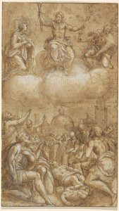 Pestofre, der beder om hjælp fra Kristus, Jomfruen og Saint Roch