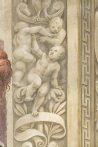 Putti, dekorationer omkring vinduerne (fresco)