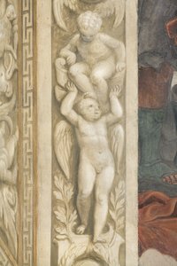 Putti, dekorationer omkring vinduerne (fresco)