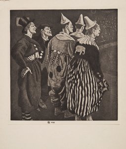 Fem klovne, pub. 1926. af Laura Knight