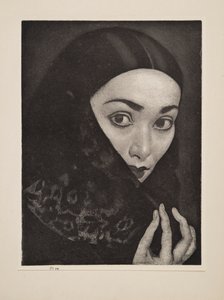 Dame med et sjal, pub. 1926. af Laura Knight