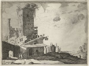 Kro nær et kapel Landskaber med gamle romerske bygninger (serietitel)
