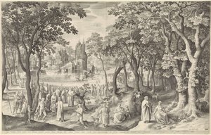 Landskab med ruiner af et rundt tempel Landskaber med gamle romerske bygninger (serietitel)
