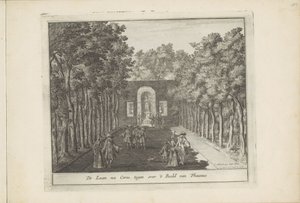 Avenue og statue af Ceres i haven ved Het Loo-paladset Laan na Ceres, overfor statuen af ​​Phaunus (titel på objektet) Dutch Field Splendor, Of