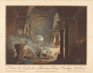 Ruin af den indre del af en basilika i Rom af Laurent Guyot after Hubert Robert
