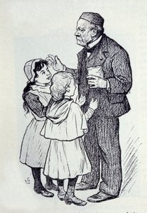 Portræt af Louis Pasteur (1822-1895), fransk kemiker og fysiker, der giver slik til instituttets børn. Skitse af Lucien Laurent-Gsell (Laurent Gsell) (1860-1944). DR af Laurent Lucien Gsell