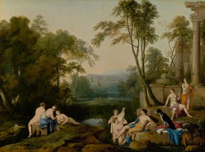 Diana og hendes nymfer i et landskab, 1644