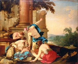 Mercury overlader Bacchus til nymfernes pleje, 1638