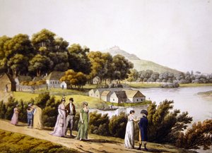 Udsigt over Brigittenau-distriktet og floden Donau fra Augarten-siden, begyndelsen af det nittende århundrede (gravering) af Laurenz (after) Janscha