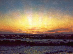 Nordsøen i stormvejr. Efter solnedgang. Højen af Laurits Regner Tuxen
