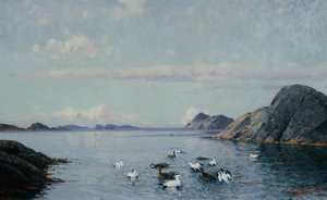 Sydkyst med havfugle af Lauritz Haaland