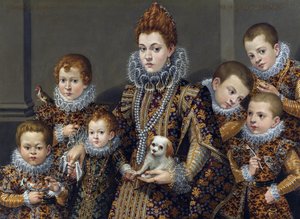 Portræt af Bianca degli Utili Maselli med sine seks børn, ca. 1605 (Olie på lærred)