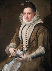 Portræt af en dame med en hund af Lavinia Fontana